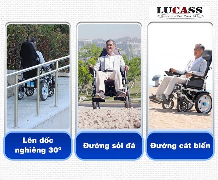 Di chuyển XE LĂN ĐIỆN LUCASS XE-301 ở mọi địa hình.